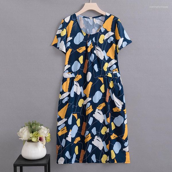 Vestidos casuais verão elegante solto longo para mulher 2023 vestido de verão feminino de meia idade com bolsos roupas vintage