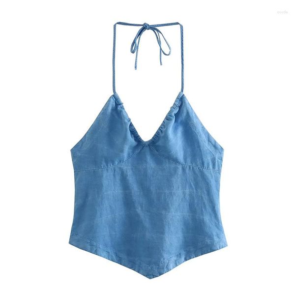 Canotte da donna Summer Sexy Open Back Halter Collar Lino Tube Top Vest Bow Bretella corta