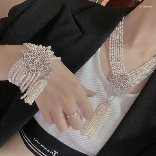 Серьги для ожерелья устанавливают женские 45-55 см DIY Micro Inlay Circon Clap Accessy 4-5 мм белый пресноводный жемчужный браслет модные украшения моды