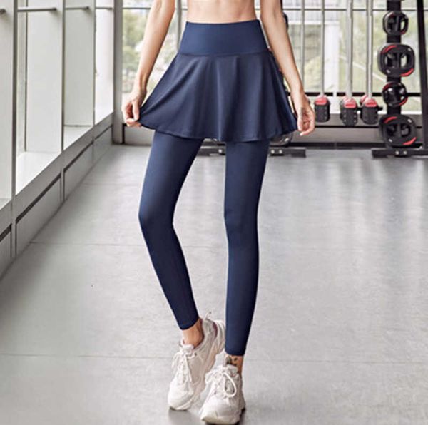 Yoga-Outfit FDYRAA Fitnesshose mit Rock Frauen gefälschte zwei Stücke Sport Legging Gym Push Up Laufübung Reißverschlusstasche eng