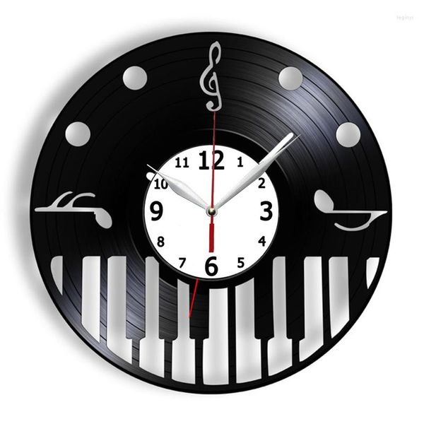 Orologi da parete Tastiera per pianoforte Chiave di violino Record Orologio Strumento musicale Note musicali Ornamento retrò Orologio silenzioso