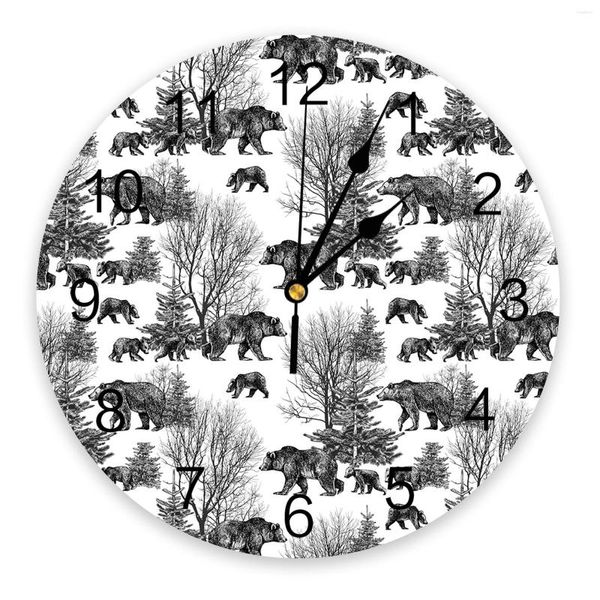 Orologi da parete Silhouette Bear Woods Texture Orologio per la decorazione domestica moderna Teen Room Living Needle Hanging Watch Table