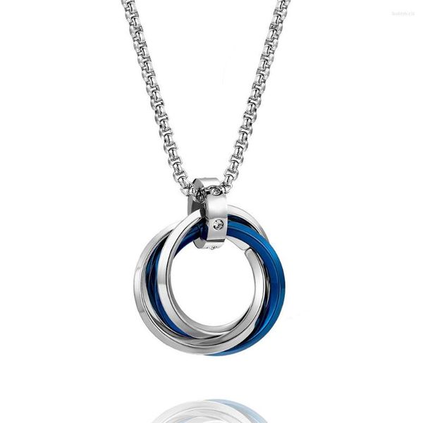 Подвесные ожерелья титановая сталь Три круга ожерелье для мужчин и женщин унисекс шарм ювелирные изделия роза черный синий
