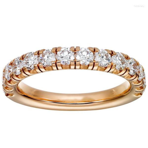Cluster Rings 18K Au750 Rose Gold Ring Feminino Aniversário de Casamento Festa de Noivado 1 Linha Redondo Moissanite Diamante Elegante Moderno Bonito