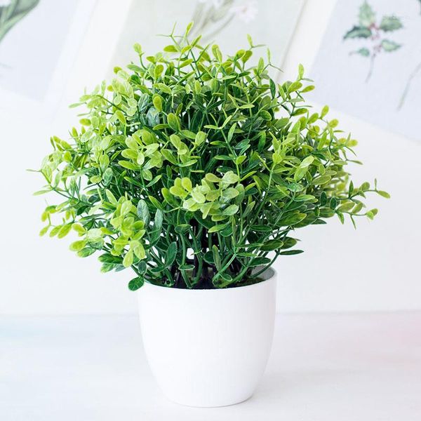 Dekorative Blumen, 20 x 22 cm, grün, künstliches Milan-Gras, Bonsai, Hausgarten, Schlafzimmer, Desktop-Ornament, gefälschte Pflanzen, Hochzeits-Party-Dekoration
