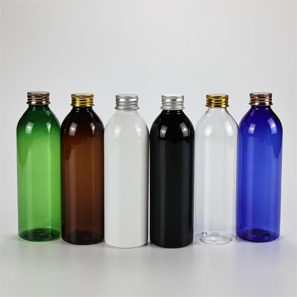 Garrafas de armazenamento multicoloridas 250 ml x 25 garrafas de plástico vazias com tampa superior de rosca de alumínio PET shampoo sabonete líquido recipiente de viagem