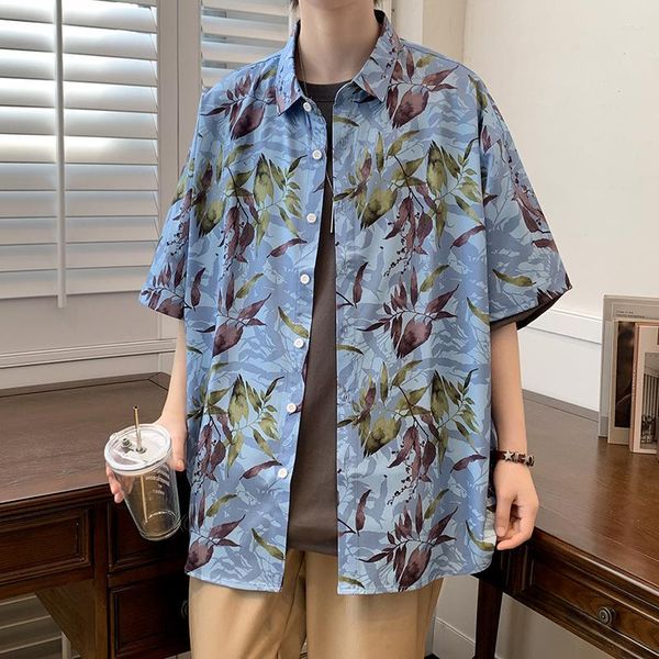 Camicie casual da uomo Camicia estiva a maniche corte Stampa moda uomo Streetwear Seta di ghiaccio sciolta Uomo hawaiano di grandi dimensioni