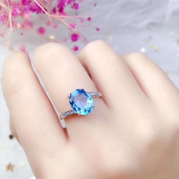 Cluster-Ringe Leechee Blue Topaz Ring 8 10 mm Edelstein Feiner Schmuck für Frauen Geschenk Tägliches Tragen Echtes 925er Sterlingsilber Kostenloses Schiff