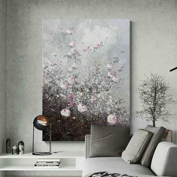 Decoração de casa luxuosa personalizada grande mural feito à mão pintura a óleo flores abstratas arte da parede lona pendurada pôster sala de estar quarto L230620