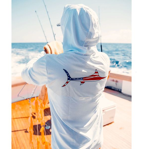 Altri articoli sportivi USA Summer Uomo Camicie da pesca a maniche lunghe con cappuccio da uomo Jersey per la pesca Felpe con cappuccio UV Abbigliamento Camiseta De Pesca Top 230619