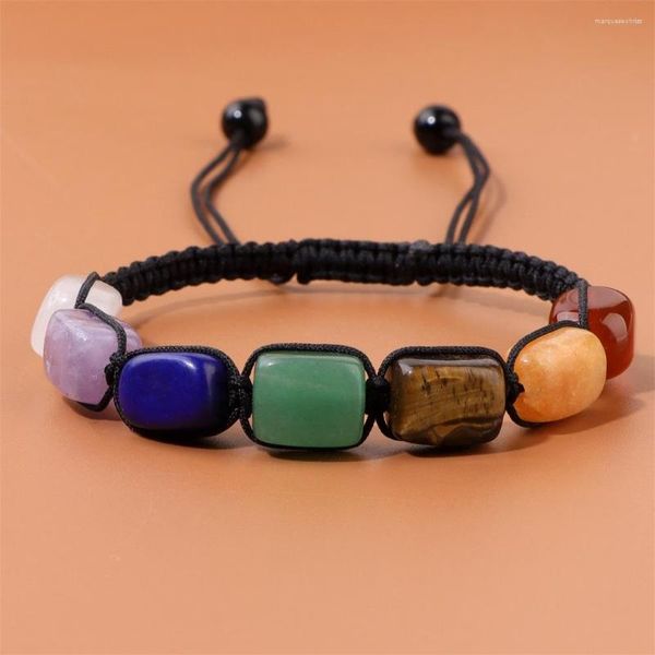 Charme Armbänder Naturstein 7 Chakra Perlen Armband Glatte Quadratische Geflecht Für Frauen Männer Heilung Reiki Schmuck Geschenke