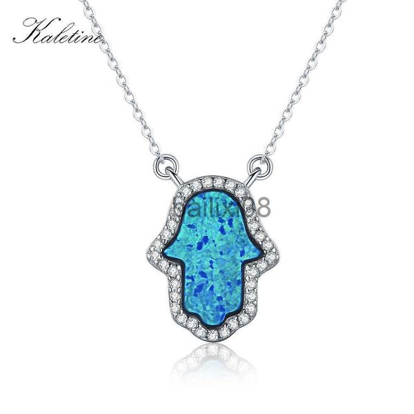 Collane con ciondolo KALETINE Opale Hamsa Mano di Fatima Charm Autentico ciondolo in argento sterling 925 Collana con ciondolo a catena lunga KLTN022 J230620