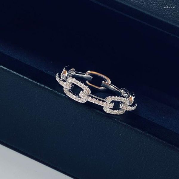 Cluster-Ringe Anziw Chain Link für Frauen Ewigkeit Verlobung Ehering Ring Sterling Silber simuliert Diamant Cocktail Statement