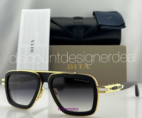 Top Originale all'ingrosso Occhiali da sole Dita negozio online Occhiali da sole DITA LXN EVO Nero opaco Montatura in oro giallo 18 carati Lenti sfumate grigie 01