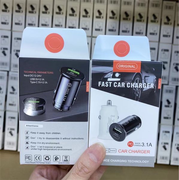 3.1a Высокоскоростные двойные порты PD USB CAR Charger Quice Charge 3.0 Быстрая зарядка для iPhone 13 12 11 Samsung Huawei Xiaomi Type C Зарядное устройство для мобильного телефона с коробкой с коробкой