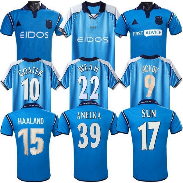 Ретро мужские футбольные майки CITIES 1999 2001 2002 2003 Haaland ANELKA FOE WEAH Dickov Vintage Goater Manchester Shirts Classic Kit