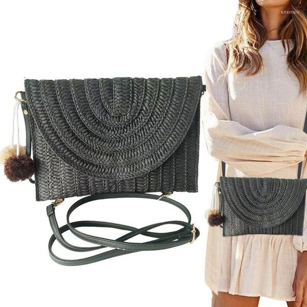 Aufbewahrungstaschen Stroh Geldbörse Frauen Strand Rattan Tasche Tragbare Sommer handgewebte Clutch für Kosmetik