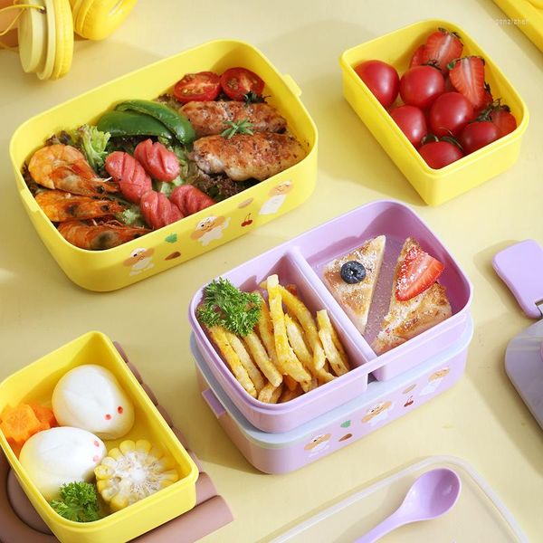 Set di stoviglie in stile giapponese multistrato contenitore per il pranzo contenitore portatile Bento a prova di perdite per bambini con scatole per la colazione in tazza da zuppa