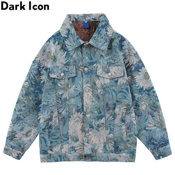 Giacche da uomo Dark Icon Floral Jacquard Denim Uomo Donna Oversize Jean Jacket Coppia Abbigliamento 230620