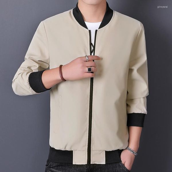 Jaquetas Masculinas Outono Meia-Idade Idosos Moda Cor Sólida Casual Masculina Jaqueta Roupas Bomber Slim Fit Gola de Beisebol