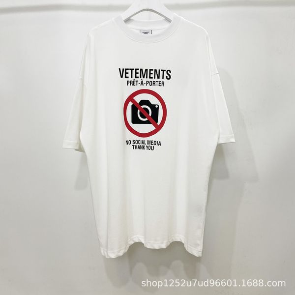 2023ss Marca de Moda VTM Camiseta de Algodão Oversized No Photography Slogan Letra Estampada Decote Redondo Casual Camiseta Feminina Solta Camiseta Invertida