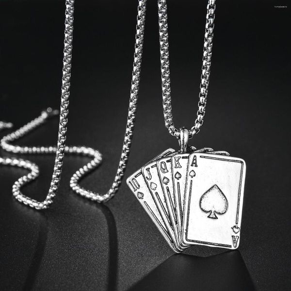 Collane con ciondolo Dichiarazione da uomo Poker Ace King Collana Nero Argento Colore Acciaio inossidabile Gioielli di moda Regalo Goccia all'ingrosso