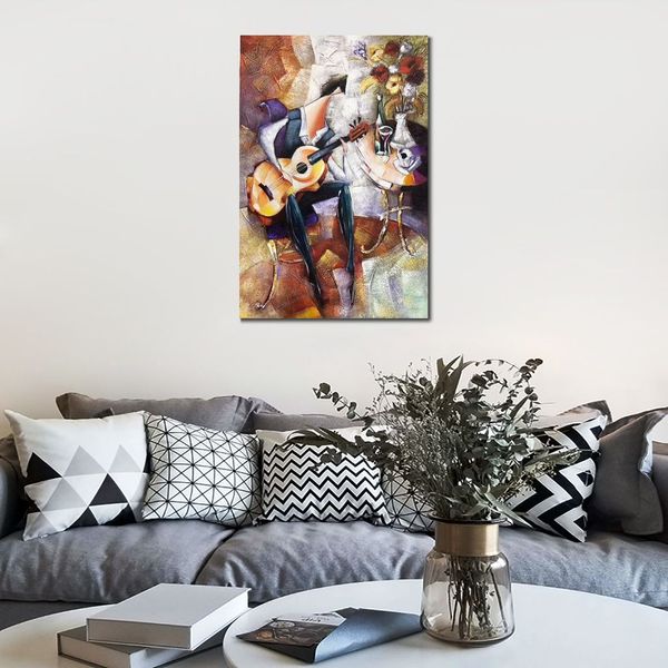 Abstraktes florales Ölgemälde auf Leinwand, Gitarrensolo-Kunstwerk, zeitgenössische Wanddekoration