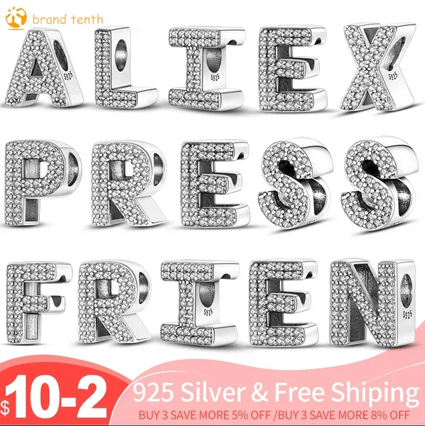 925 Sterling Silver per pandora charms autentici ciondoli con perline bracciali da donna Colore 26 lettere inglesi perline