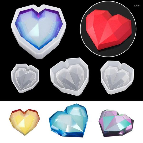 Moldes de cozimento 3D Heart Moldes de chocolate Silicone Diamond Love Shape Cake Mold Wedding Birthday Diy Handmade Sabonete Candle