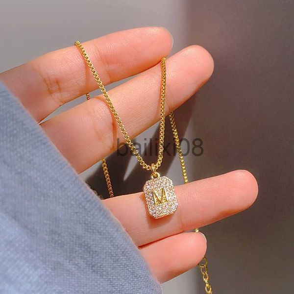 Colares com pingente finos da moda ouro real 14K The Letter M Chain pingente colar para mulheres temperamento moda jóias bling AAA zircão presente para menina J230620