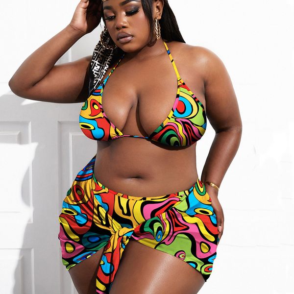 Damen Bademode Sexy 3-teiliges Set Große Größe Bikini Cup Frauen Halter Afrikanischer Badeanzug Strand Plus Cover Up Badeanzug 230620