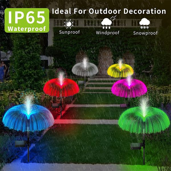 Gartendekorationen Doppelte Solar-Quallenleuchte 7 Farben Solar-Gartenleuchten LED-Glasfaserleuchten Wasserdichte Außendekorlampe für Rasenterrasse 230620