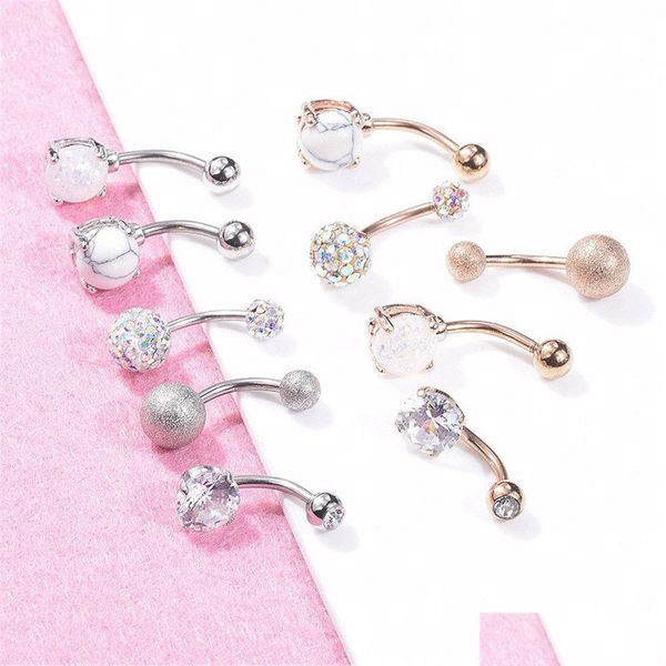 Ombelico Bell Button Rings Pancia in acciaio inossidabile per le donne Love Heart Curved Barbell Studs Sexy Ciondola Body Piercing Dhkzw