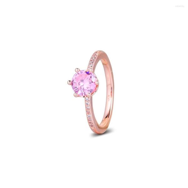 Cluster Ringe Rosa Funkelnde Krone Solitaire Ring Für 2023 Frauen 925 Sterling Silber Schmuck Mode Kristall Mädchen