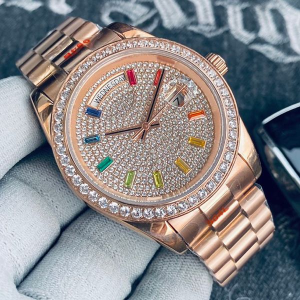 Com relógio masculino de diamante DATA 18K luxo automático caijiamin 40mm 904L pulseira de aço inoxidável safira fivela dobrável escondida relógios à prova d'água Dhgate jason 007