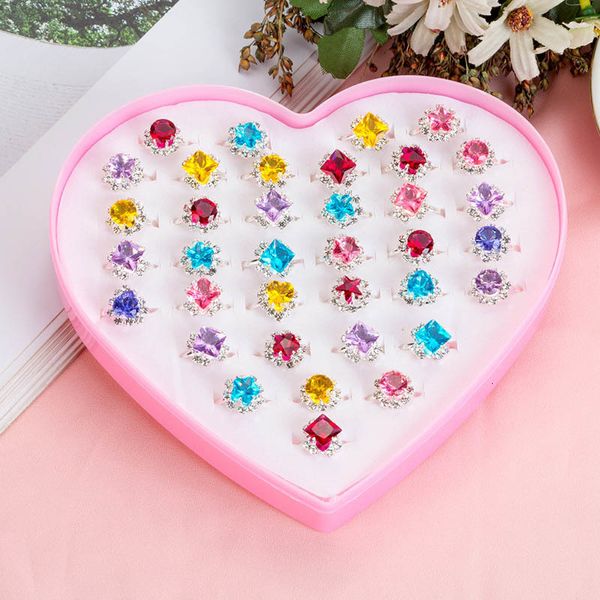 Beauty Fashion 36 Teile/schachtel Nette Prinzessin Mädchen Baby Spielzeug Edelstein Ring Kindertag Geschenk Kinder Ringe Einstellbare Legierung Rosa 230619