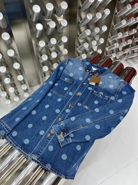 Giacca da uomo di marca di alta qualità, moda, stampa a pois, design, giacca da camicia di jeans blu di taglia europea, giacca di design di lusso