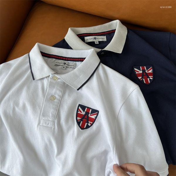 Camisetas masculinas de verão negócios bordados camisa polo de manga curta masculina plus size solta blusa branca casual