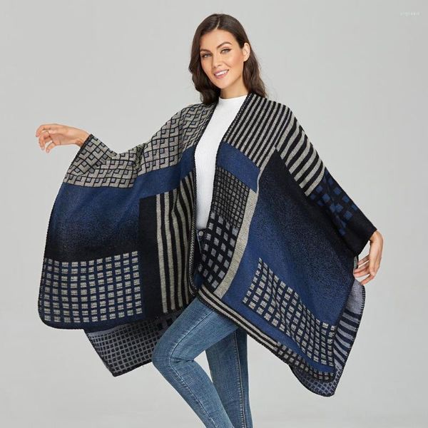 Cachecóis 130 150CM Caxemira Feminino Capa de Inverno Poncho Moda Reversível Xales Grandes Cachecol Multifuncional Casaco Jaquetas Acessórios