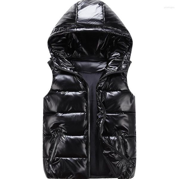 Gilet da uomo Gilet da uomo Moda invernale Argento Maschile Imbottito in cotone Cappotti con cappuccio Donna Giacche senza maniche Casual Gilet spessi Uomo