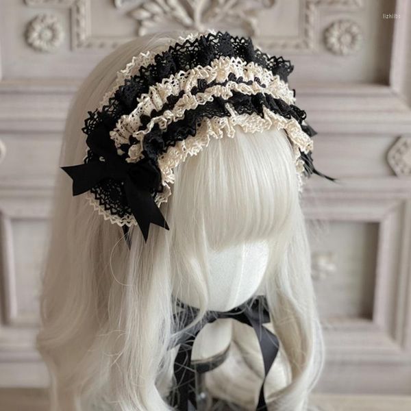 Articoli per feste Sweet Girl Bambola Lolita KC Monocolore Cotone Fascia per capelli Per donna Copricapi Cosplay Fiocco Multistrato Di pizzo Fascia per capelli Accessori