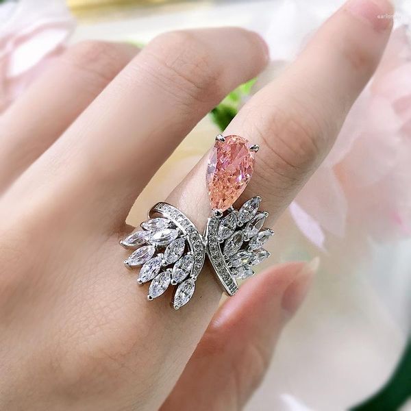 Cluster Rings A Butterfly 925 Sterling Silver Ring 7 13mm Corte em forma de pêra SONA Simulation Padparadscha Jewelry