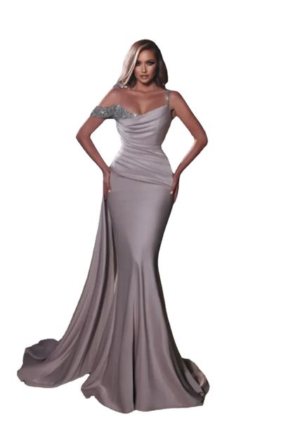 Elegante One-Shoulder-Meerjungfrau-Abendkleider Sexy Perlenkristalle Spaghetti-Satin Lange Frauen-Partei-Abschlussball-Kleider Arabisch