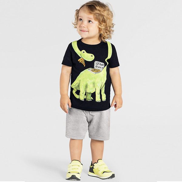 Conjunto de camiseta manga curta com estampa de dinossauro para meninos Summer