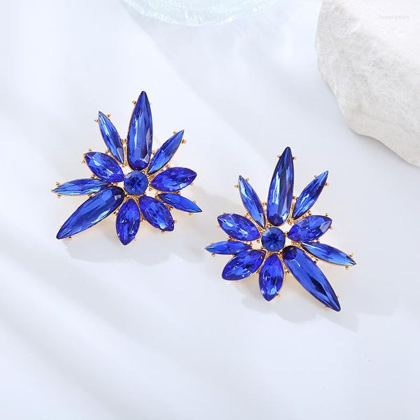 Ohrstecker 5 Farben Blau Fuchsia Kristall Für Frauen Luxus Charme Blume Süße Ohrring Party Zubehör