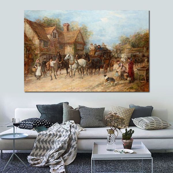 Dipinto a mano Heywood Hardy Painting The Morning Coach Scene di caccia Classico arredamento per l'home office