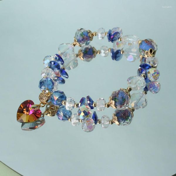 Charme Armbänder Koreanische Stil Frische Super Flash Kristall Armband Für Frauen Herzförmigen Anhänger Elastische Hand Seil Mädchen Schmuck Geschenk