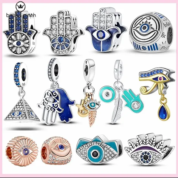 Pandora Charms için Gümüş Boncuklar Demon Kötü Gözler Mavi Fatima El Takımı Set Kolye