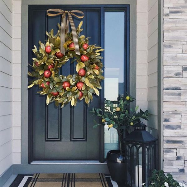 Декоративные цветы f2te осень осенний входной дверь венок из искусственной гранатной фруктовой ленты лук Реалистичный зелень гирлянда висит onrmanet
