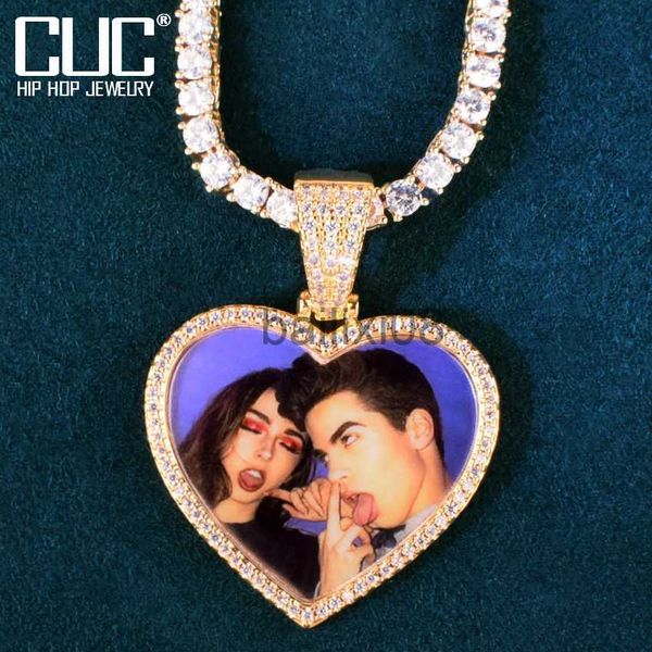 Collane con ciondolo Personalizzato Cuore Amore Forma Foto Collana Catena Fai Medaglioni Ciondolo Solid Bk Una fila Zircone per Uomo Donna Gioielli Hip Hop J230620